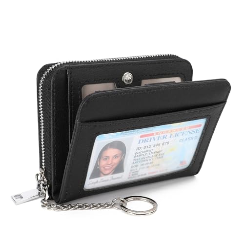 Image of GAEKEAO Wallet Women RFID Blocking Leather Credit Card Holder Compact Small Womens Wallet with ID Window Zipper Coin Pocket