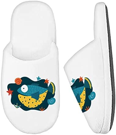 Fish Memory Foam Slippers - Ocean Slippers - Colorful Slippers - White, Women 6.5 - 7.5 / Men 5.5 - 6.5