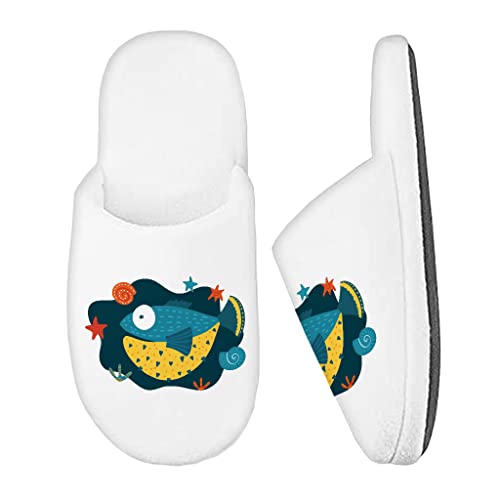 Fish Memory Foam Slippers - Ocean Slippers - Colorful Slippers - White, Women 6.5 - 7.5 / Men 5.5 - 6.5 #TOP2