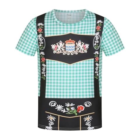 Kissage Men's Bavarian Oktoberfest Costume T-Shirts, Adult 3D Graphic Tee, Green, S Cover