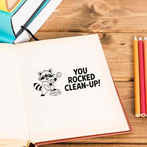 Rocked Clean-Up Psi Pre-Inked Mini Classroom Grading Tool, Teacher Feedback Stamp, Quick Mark Reward for Student Work, Homework, Quizzes, Papers, Parent Notes