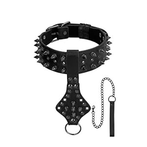 Ouch! by Shots – Skulls & Bones – Nekketting van PU-leer met spikes en lijn – zwart