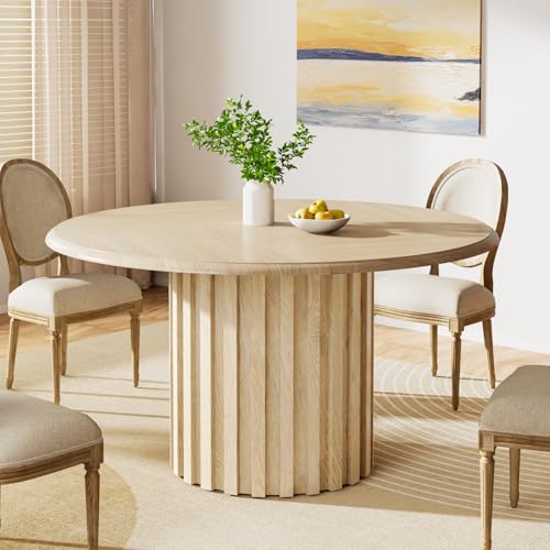 Tribesigns Runder Esstisch für 4 Personen, 120 cm Moderner Küchentisch mit Holzstrukturoberfläche, für Esszimmer, Wohnzimmer, Holzfarbe