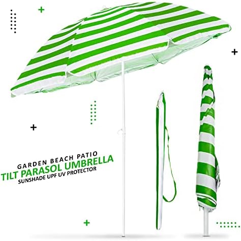 1.7M Garden Parasol Umbrella Outdoor Sun Shade for Beach/Pool/Patio Umbrellas white stripes Round Sunscreen UPF40 By Crystals®