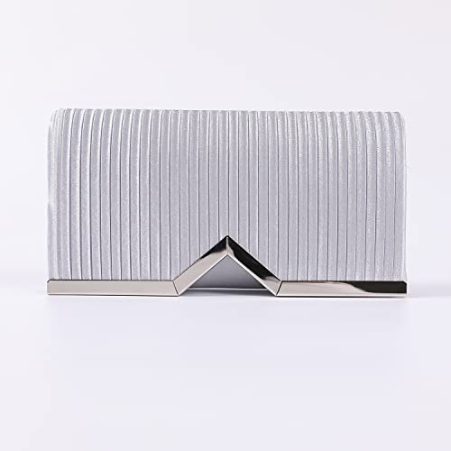 Fashion Clutch Women Evening Bags For Wallets Wedding Formal Prom Vertical Bar Folding Cloth Handbag Purse (Silver) #TOP1