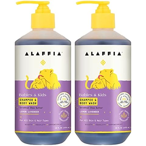 Alaffia Babies and Kids Shampoo and Body Wash, Gentle and Calming Support for Soft Hair and Skin with Shea Butter, Neem, and Coconut Oil, Fair Trade, Coconut Strawberry, 2 Pack – 16 Fl Oz Ea Cover