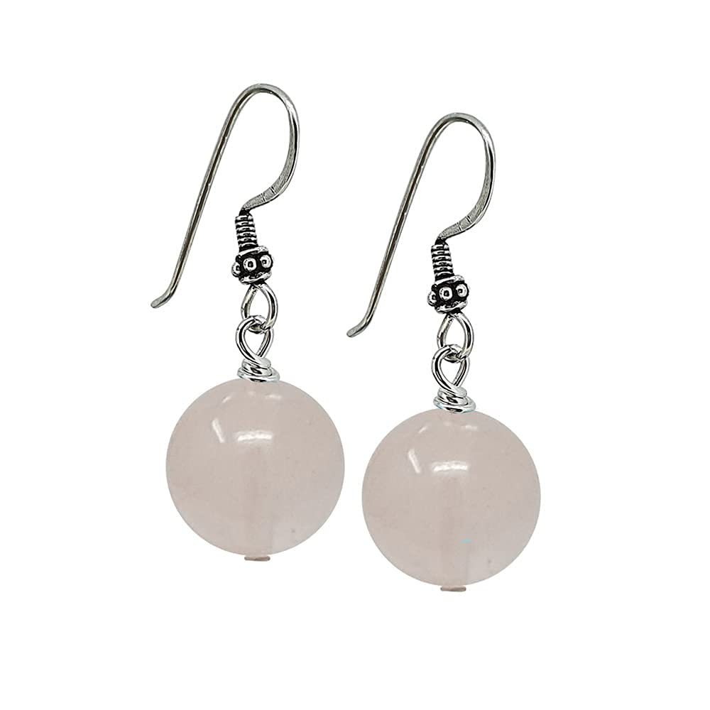 Orecchini da donna | Orecchini pendenti pendenti in argento sterling con pietre preziose naturali fatte a mano da donna Orecchini con perline a sfera da 12 mm | Regalo per donne (Quarzo rosa)