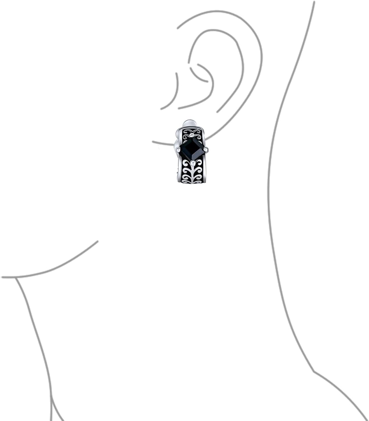 Bali Balinese Black Clear Crystal Vines Scroll Half Hoop Clip On Earrings Non Pierced Ears For Women Black Oxidized Silver Plated - Image 3