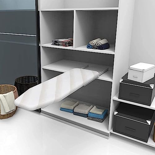 mosegor Klappbar Bügelbrett, Ausziehbares Bügeltisch mit Hitzebeständigem Bezug, 180° Drehbar Schublade Schiebebügeltisch, Platzsparend Bügelbrett im Schrank 95,6 x 30 cm, Weiß