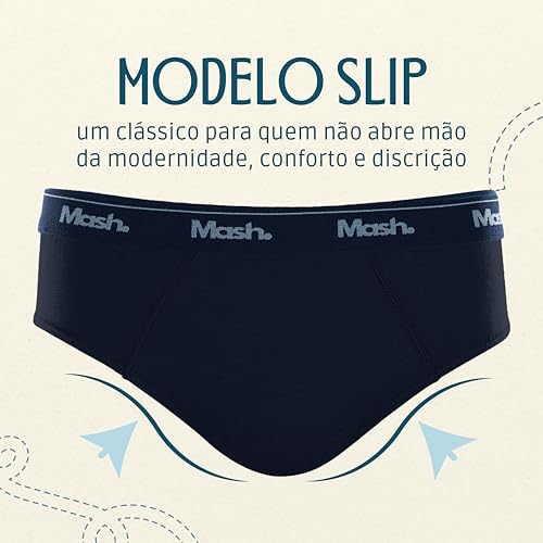 MASH Kit 6 Cuecas Slip Algodão Elástico Boxer Masculino Adulto, 2 Azul Marinho - 4 Preto, G