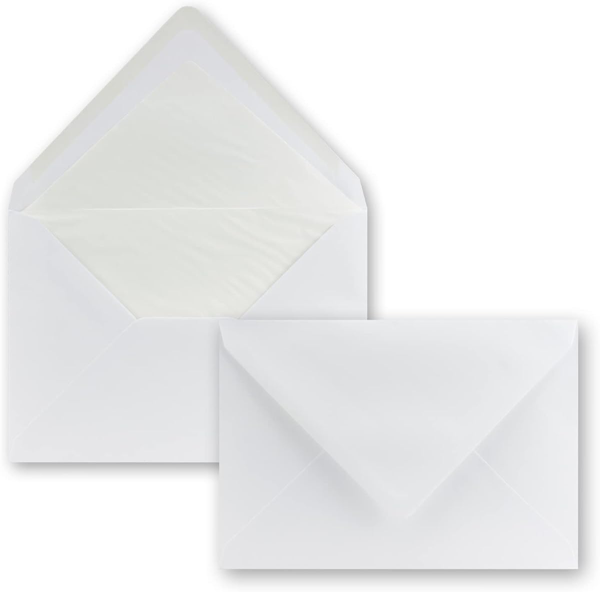 50x Brief-Umschläge C5 - Weiß - gefüttert mit naturweißem Seidenpapier - 100 g/m² - 22,7 x 16,0 cm - Nassklebung