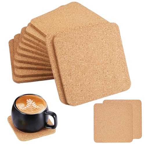 20 Stück Untersetzer Kork, 10cm Eckig Korkuntersetzer, Dicke 5mm Korken Coasters, Wiederverwendbar Korkuntersetzer, rutschfeste Untersetzer für Getränke, Barzubehör, Schalen und Handgefertigtes DIY