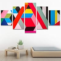 SIGNWIN 5 Panel Canvas Wall Art Modern Art Abstract Closeup Geometric Lights Mixed Media Modern Multicolor for Home Decorations Ready to Hang - 60