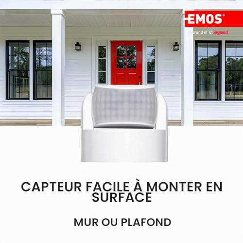 EMOS - Détecteur de mouvement infrarouge étanche - Portée 12 m - Sensibilité 3-2000 Lux - Angle de détection 180° - Durée de commutation 10 Sek à 15 Min - 230 V pour montage en surface – vue 5