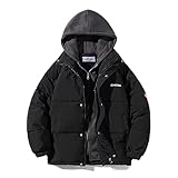 Fake Two Piece Men's Hooded Unisex Korean Cotton Padded Jacket Winter Warm Male Thicken Coats Solid Down Jacket