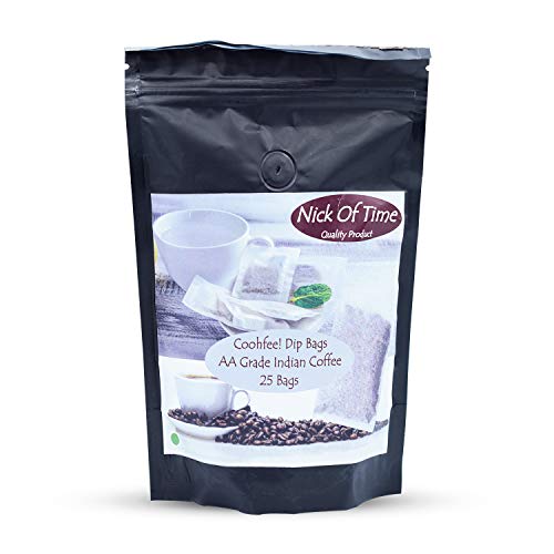 Nick of Time Indian AA Grade Arabica Dark Roast Coffee Dip Bags / Filter Coffee Bags/Brew Bags (Pack of 25)