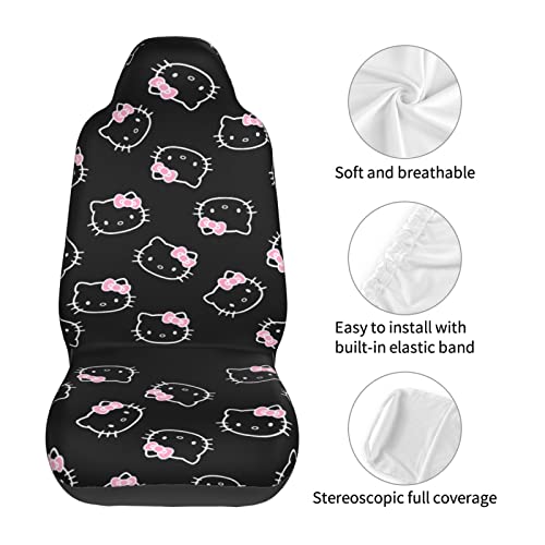 Vehicle Seat Protector Car Seat Cushion Covers Universal Front Seat Protective Mat Cover 2 Pcs Fit Most Cars Truck Suv Van Sedan For Women Car Decoration Auto Accessories Cartoon Pink Cute Cat #TOP6