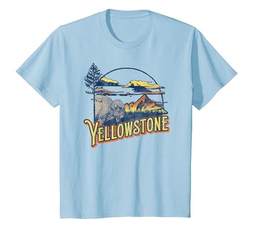 Vintage Yellowstone National Park Retro 80's Style Graphic T-Shirt, Youth, Baby Blue, Medium