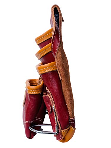 Western Heritage | Premium Cow Grain Leather Heavy Duty Tool Pouch Bag | Maroon Color | Professional Grade | Carpenter, Construction, Framers, Handyman Pouch, 10 Pockets, 2 Hammer Holders #TOP5