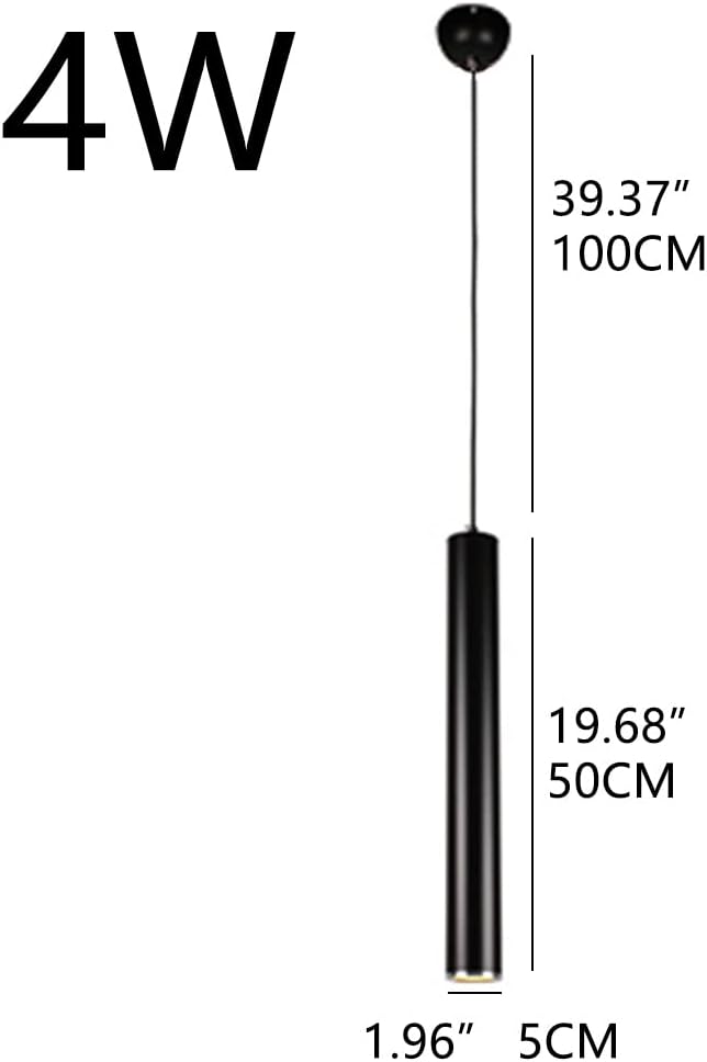 Light Aluminum Long Tube Chandelier Modern Led Black Single Head Hanging Lamp Kitchen Island Light Cylindrical Suspension Light Cylindrical Light Living Room Counter/5 * 50Cm/White Light