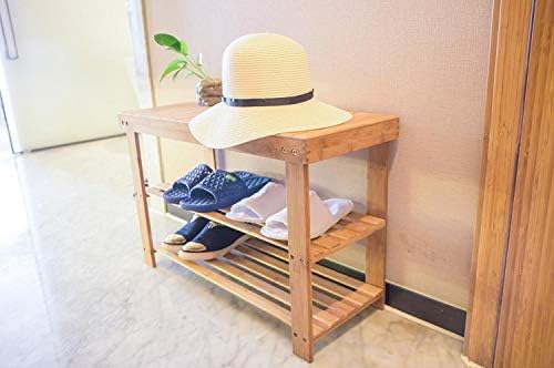 Hossejoy 3 Tier Bamboo Shoe Bench, Shoe Rack Storage Organizer, 70 x 28 x 45 cm, ideal for Hallway, Bathroom, Living Room and Corridor, Max Load Capacity up to 100KG
