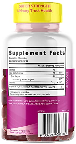 Conceive Plus Cranberry Gummies - 1000Mg Strength Cranberry Gummy Vitamins, Urinary Health, 60 Gummy Count, 30 Day Supply #TOP1