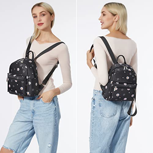 Lovevook Mini Backpack For Women Light Weight Small Waterproof Fashion Backpack Purses Daily Backpack Flower-Black #TOP6