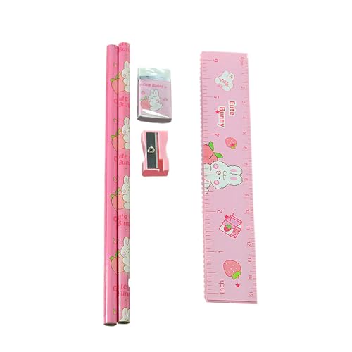 学校文房具用品 - 家庭用ポータブル文房具セット | 賞品文具キット ノート、署名ペン、鉛筆、消しゴム、定規付き 子供用