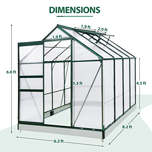 Eagle Peak 6’ X 8’ X 7’ Outdoor Walk-In Hobby Greenhouse With Adjustable Roof Vent And Rain Gutter, Base And Anchor, Polycarbonate Aluminum Green House For Backyard Garden #TOP4