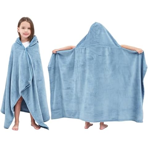 Hiturbo Kids Hooded Bath Towel: Soft Plush Pool Beach Fleece Towel Blanket - 50"x30" Toddler Towels Wrap for Boys Girls 3-12 Years (Blue) Cover