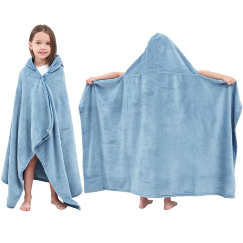 Hiturbo Kids Fleece Hooded Bath Towel: Premium Ultra Soft Beach Swimming Towels Blanket for Boys Girls Blue