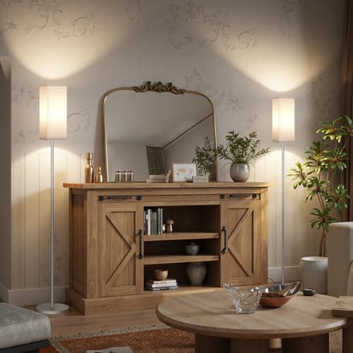 Image of 2Pack Floor Lamp, Pole with Foot Switch, Modern Standing Lamp Lamp, Minimalist Freestanding Lamp (Bulb Not Included), for Living Room, Bedroom Office ETL Listed, Silver and White,SCW07LDP205