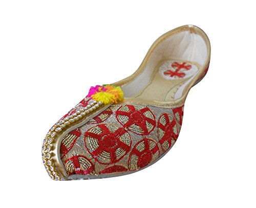 Ballet Flats en cuir fait à la main avec broderie traditionnelle indienne rouge et dorée