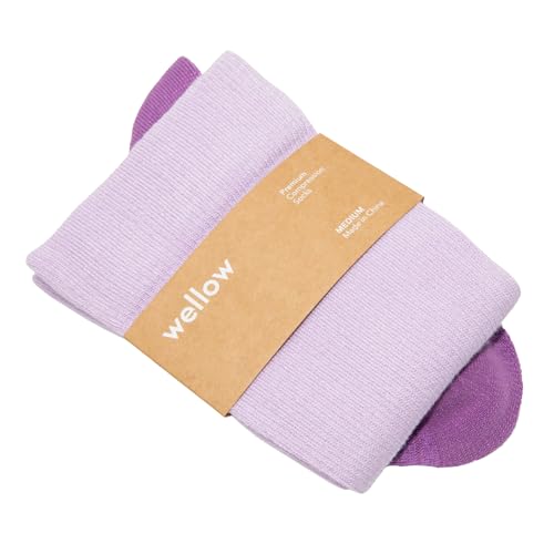 Wellow Wide Calf Compression Socks for Men & Women, 18-25 mmHg Made with Viscose from Bamboo, Nurses & Pregnancy Support, Relieves Swelling, Knee High, XL, Orchid Solid