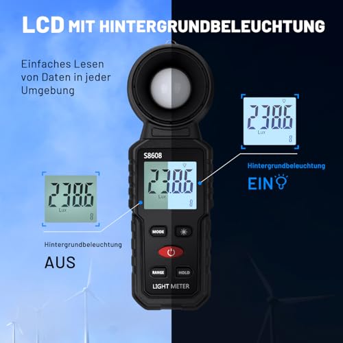 Mcbazel Digital Luxmeter Photometer Belichtungsmesser Beleuchtungsstärke Lichtmesser mit LCD Display, Messlichter 0,1-200,000 Lux