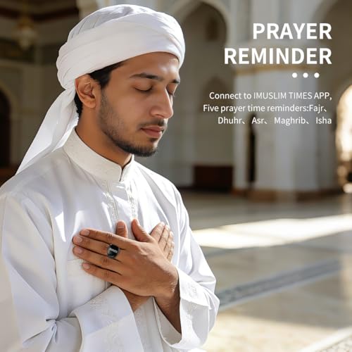 خاتم تسبيح ذكري ذكي، عداد تسبيح للصلاة الاسلامية، حلقة تقنية يمكن ارتداؤها، شاشة OLED، قابلة لاعادة الشحن بمنفذ USB مع تطبيق الوقت الاسلامي (20 ملم)