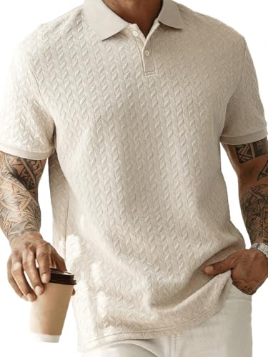 Sailwind Men’s Knit Polo Shirt Short Sleeve Textured Casual Golf Polo Collared T Shirt Apricot