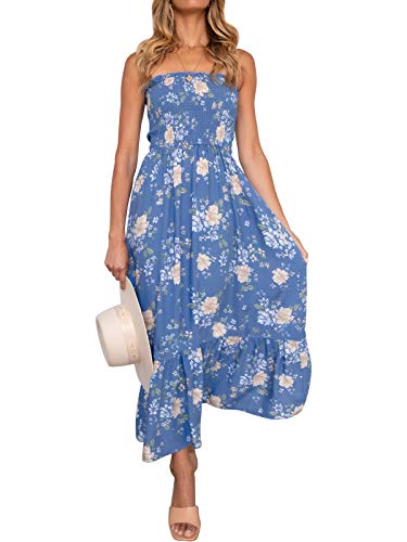 Zesica Women's 2023 Summer Bohemian Floral Printed Strapless Beach Party Long Maxi Dress,Floral2,Medium #TOP4