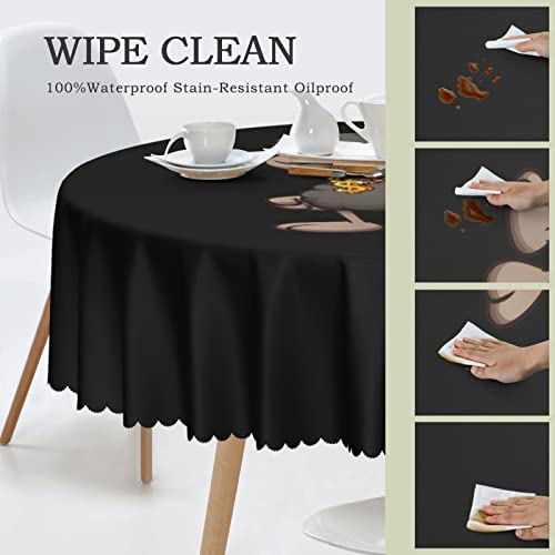 Pooedso Black Cartoon Sheep Tablecloths 60In Round Lace Waterproof Family Table Cover Tablecloth Kitchen Outdoor Party Decoration Tablecloths #TOP3