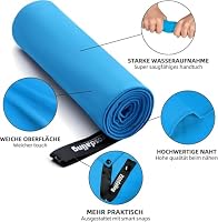 Mikrofaser Handtuch 3er Set - Groß 200*100cm & 2 Klein 80×40cm, Schnelltrocknend Microfaser Sporthandtuch, für Reisehandtuch, Badetuch, Fitness & Sport Handtücher und Strandtuch (Himmelblau) – Ansicht 6