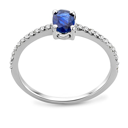 Miore 9 Karat (375) Weißgold Saphir Blau Diamant Verlobungsring SA986R