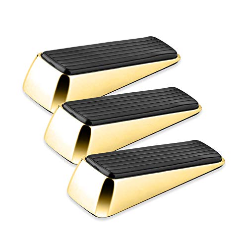 XFORT® 3 Pack Door Wedge Polished Brass, Heavy Duty Door Jammer, Non-Slip Solid Rubber Grip with Anti-Scratch Surface Door Stopper, Ideal Buffer for Securing any Internal Door for your Rooms.