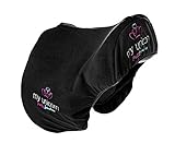 praktische Gummizüge My Unicorn Fleece Sattelschoner Milano schwarz mit dreifachem Logo-Stick Dressur