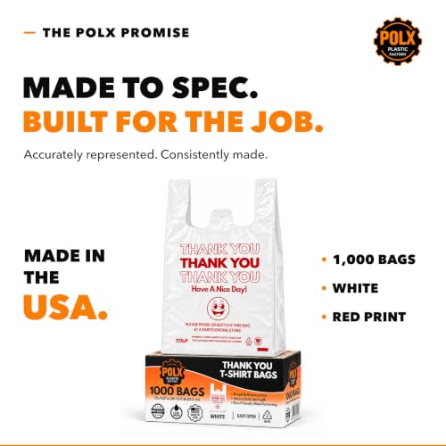 POLX Thank You Plastic Bags with Handles, 1000 count (White/Red Print) by POLX Plastic Factory - Used condition - Image 6