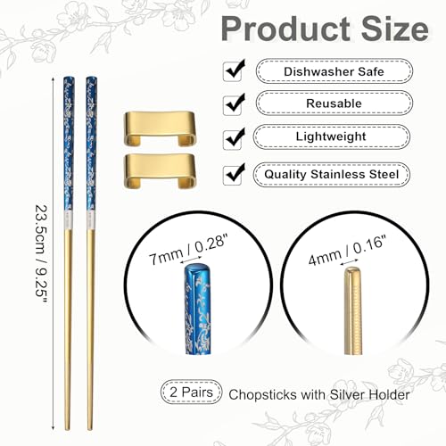 Palillos de acero inoxidable oro azul de alta calidad con elegantes soportes dorados de mesa 3