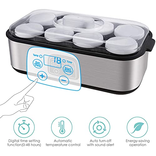 N/A Automatic Digital Yogurt Maker Machine with LCD Display, 8 Glass Jars 48 Ozs, Stainless Steel Design, Auto Temp Control の商品画像 5