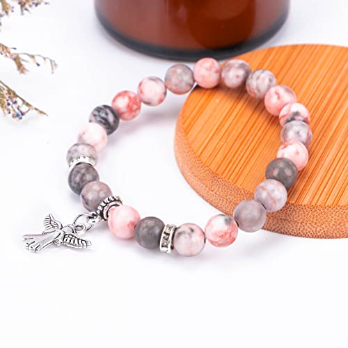 Guardian Angel Charm Bracelets For Women, Angel For Protection, Strength, Healing, Faith And Love - 8Mm Crystal Beaded Stretch Bracelet, Birthday Christmas Or Sympathy Jewelry Gift For Women Teen Girl (Angel - Pink Zebra Jasper) #TOP3