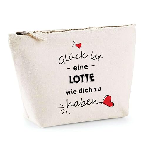 Kosmetiktasche Lotte Glück haben – Schminktäschchen Make-up Kulturtasche aus Baumwolle – Geschenk Muttertag Geburtstag Schwester Weihnachten Patentante