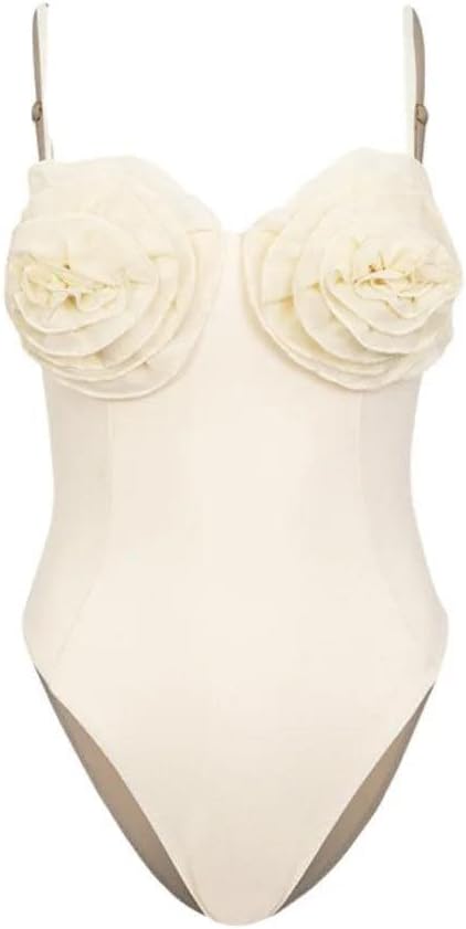 Women’S Solid Flower One Piece Swimsuit with Skirt Summer Beachwear