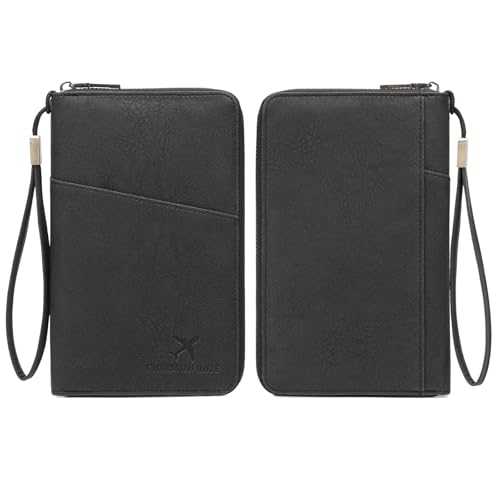 Toctax Reisepass Tasche Familie Reiseorganizer mit RFID-Blocker, Reisepass Organizer Reisepasshülle für Damen und Herren (Schwarz)